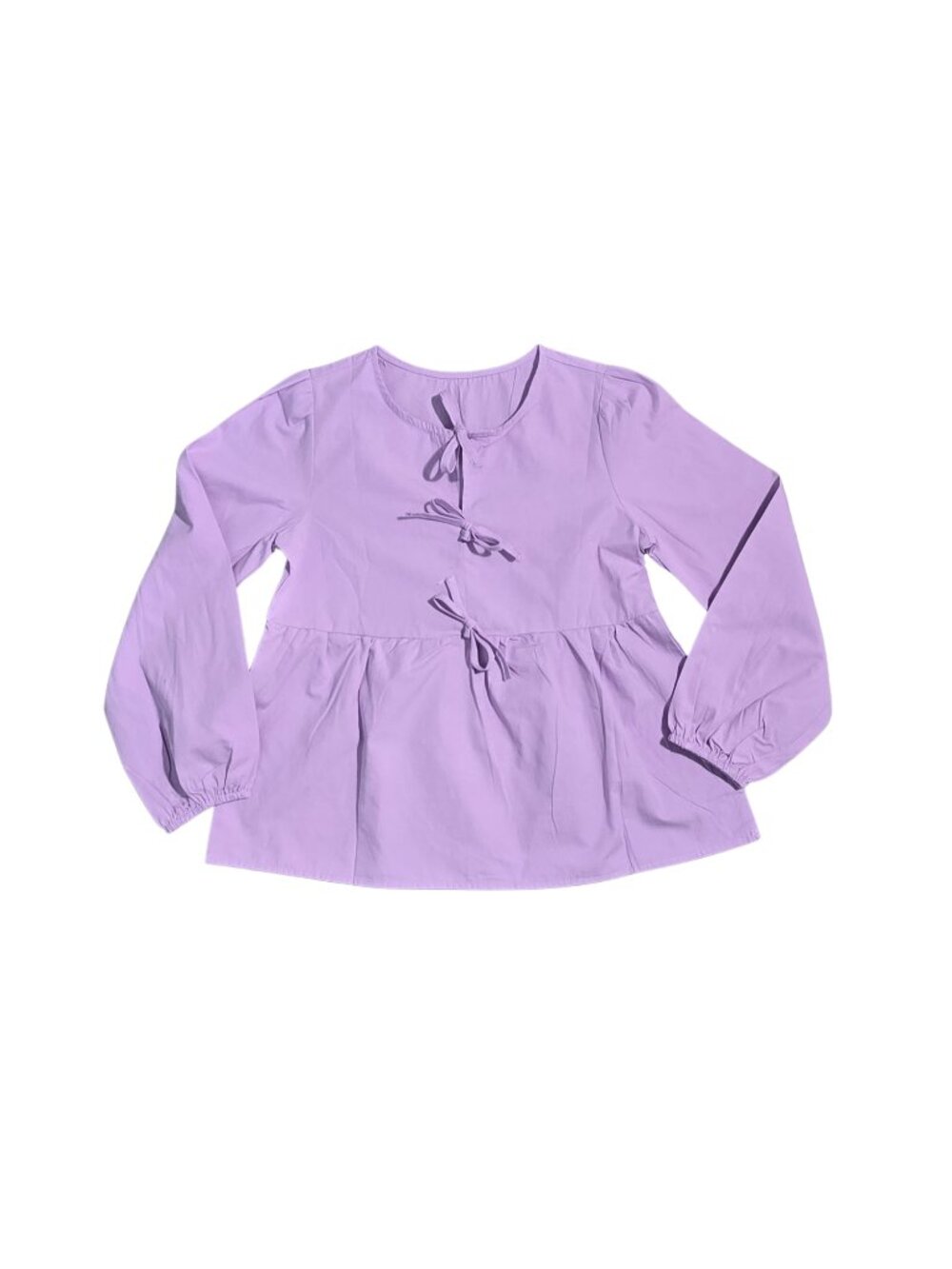 NWT | Lavender Cotton Long Sleeve Peplum Top with Tie-Front Size 10